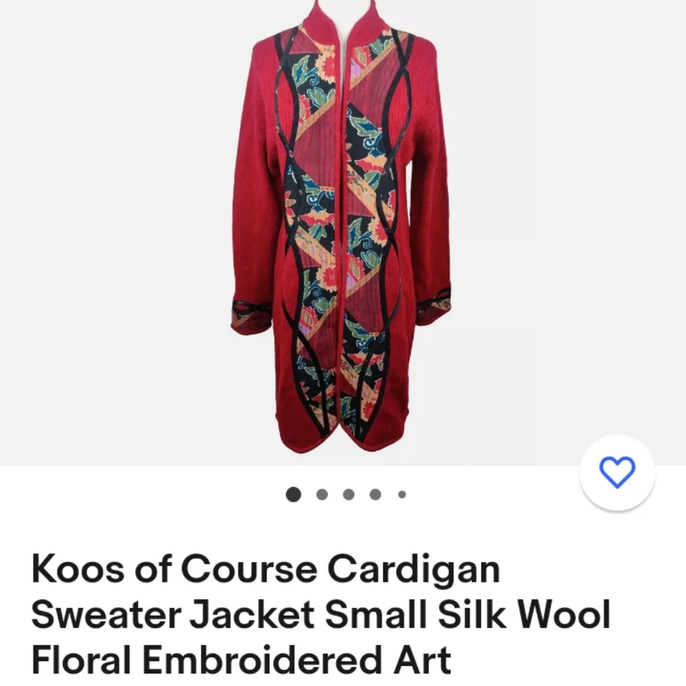 Koos of course cardigan sweeter jacket (Xs )silk wool floral embroidery art - Picture 4 of 8